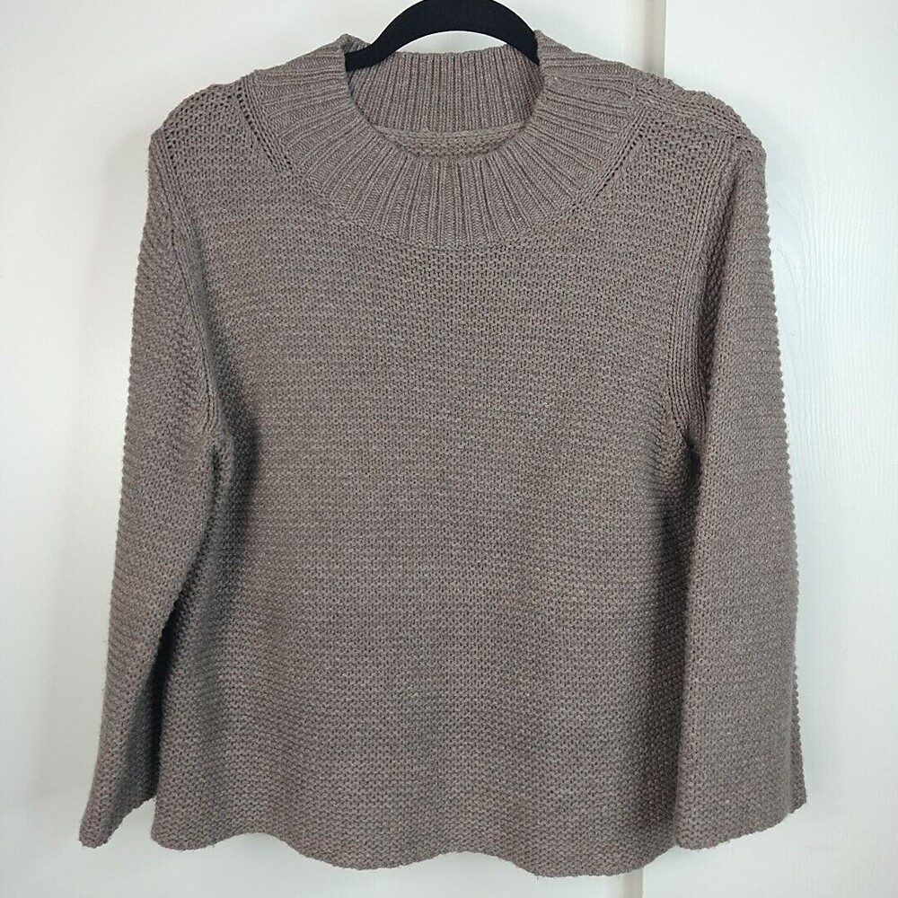 LA VIE Rebecca Taylor Cable Knit Sweater Merino Wool Sz M Brown Moc Neck